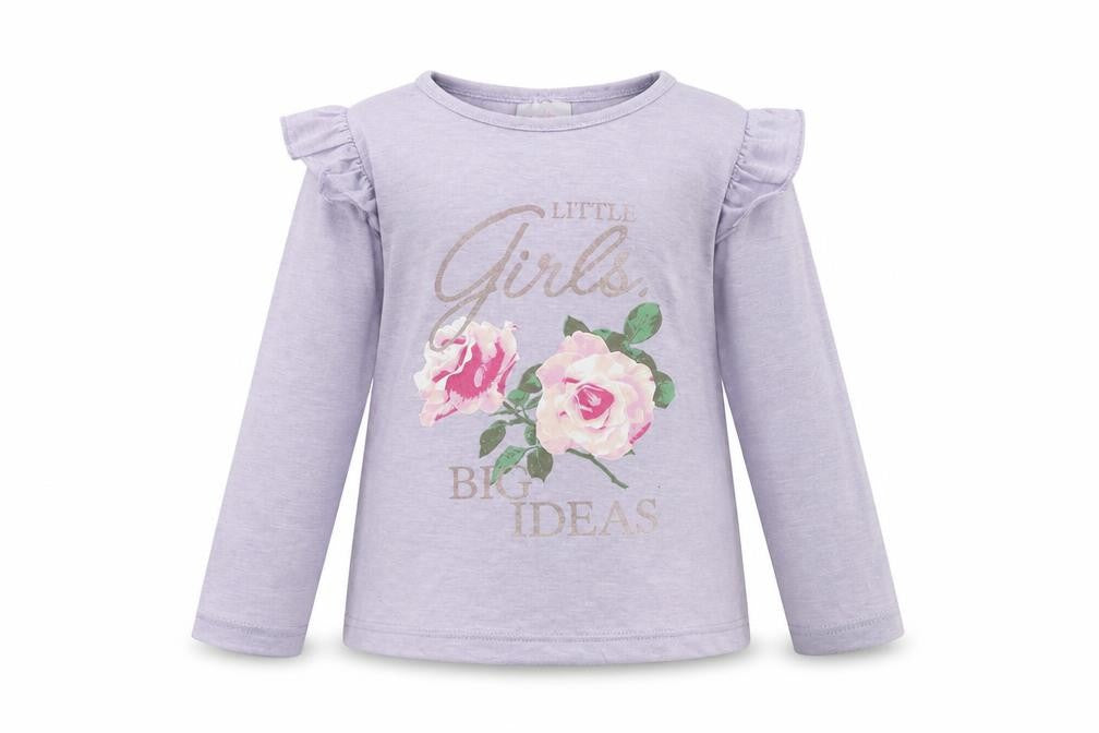 Front view of E-vie girls’ purple polyester basic t-shirt, size 2-3, years round neck pullover - flower