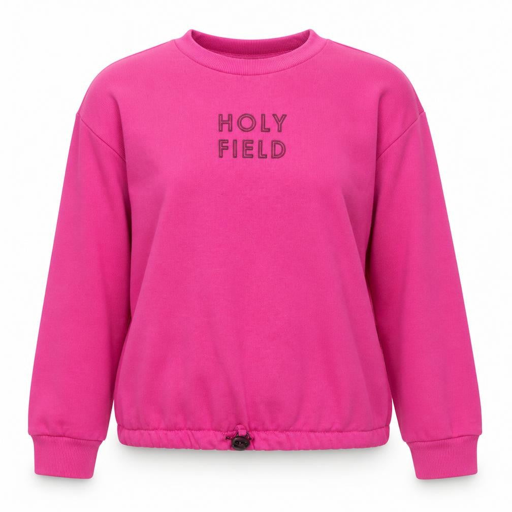 Front view of Holyfield girls’ pink cotton pullover sweatshirt, size M, pullover