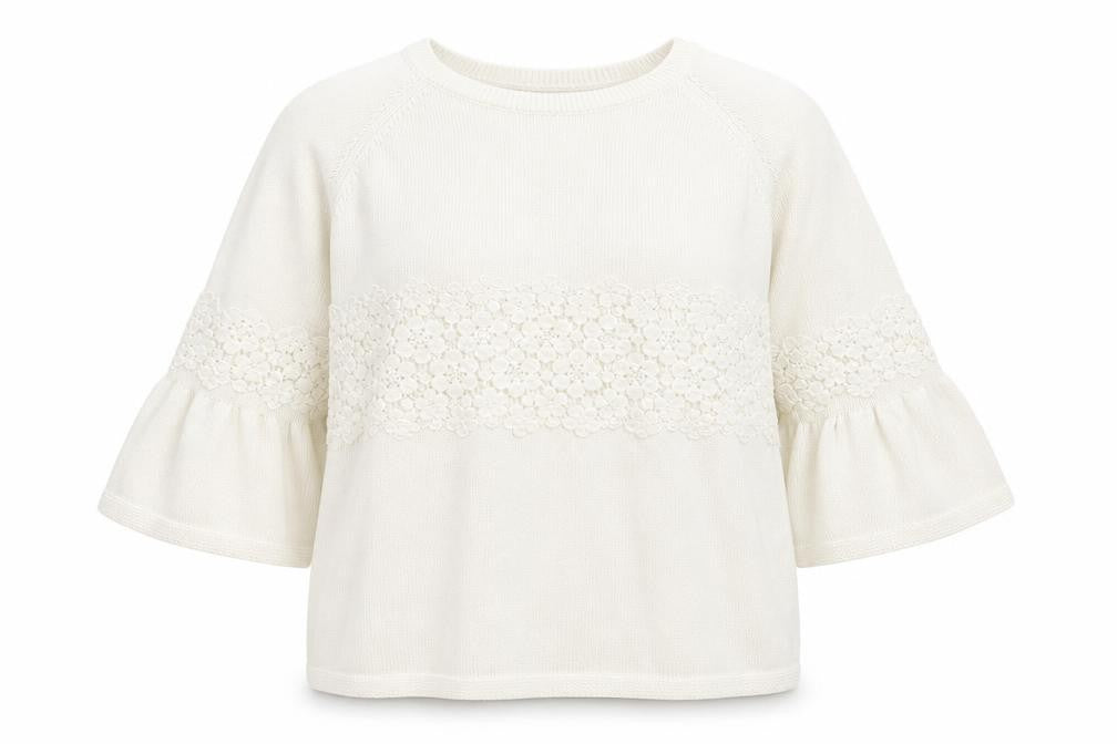 Front view of Tu women’s white round neck floral cotton jumper, size UK 18