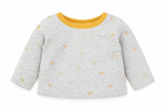 Front view of George Baby Grey Geometric Cotton Basic T-Shirt, size 0-3, Months Round Neck