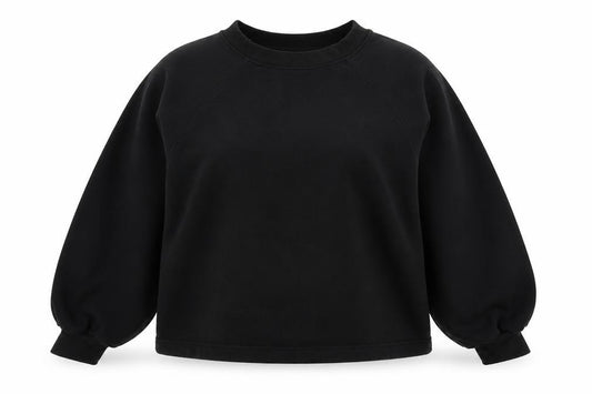 Front view of ASOS women’s black polyester pullover sweatshirt, size UK 10