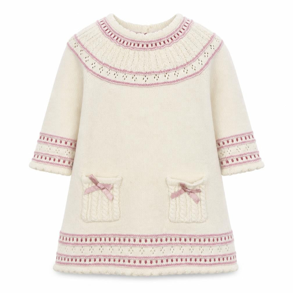 Polly Flinders Girls White  100% Cotton Jumper Dress  Size 6-9 Months  Round Neck Button