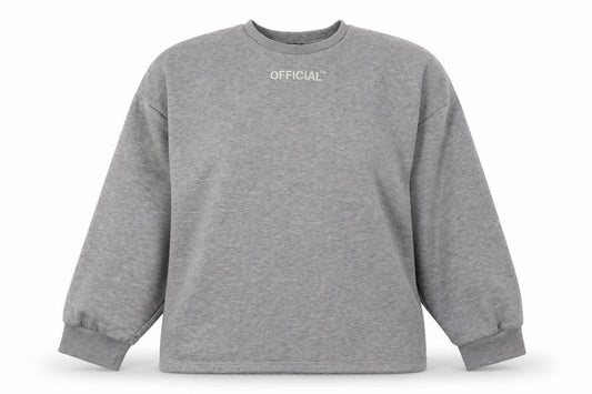 Front view of Boohoo women’s grey polyester pullover sweatshirt, size UK 8, pullover