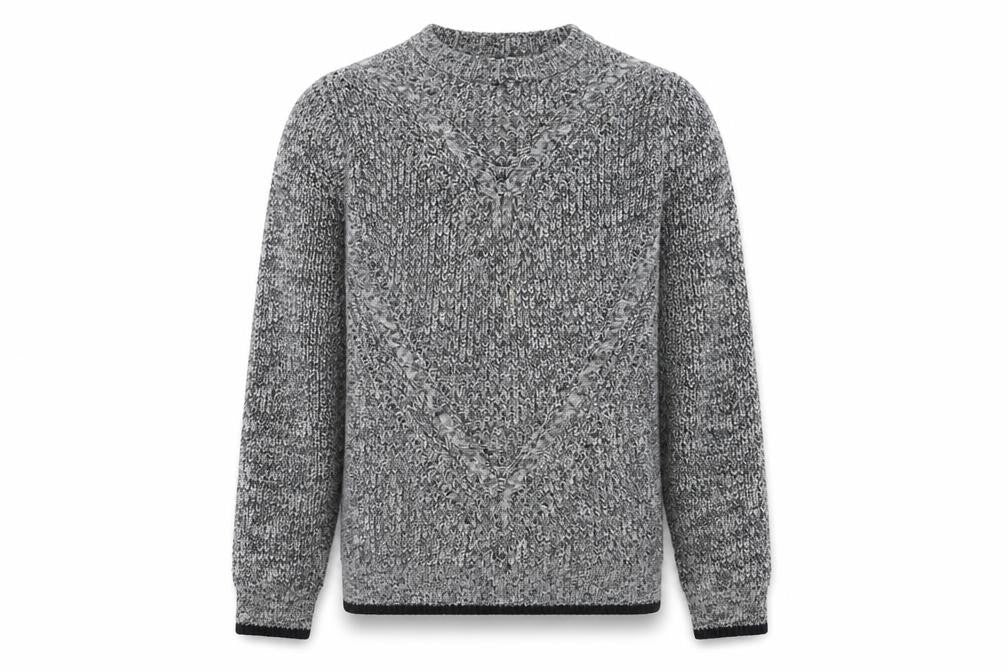 Front view of Topman men’s grey crew neck acrylic jumper, size S