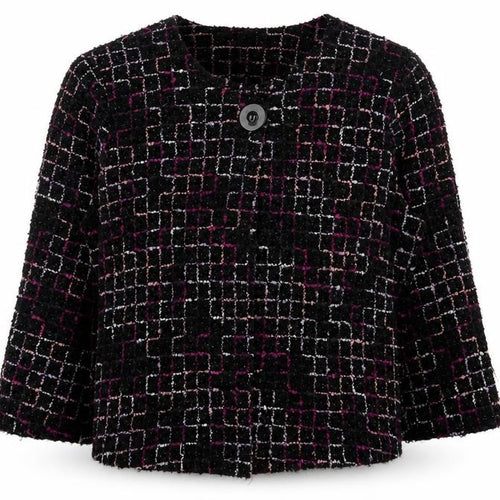 Saloos Womens Purple V-Neck Geometric Acrylic Cardigan Jumper Size 16