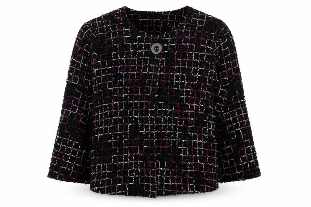 Saloos Womens Purple V-Neck Geometric Acrylic Cardigan Jumper Size 16