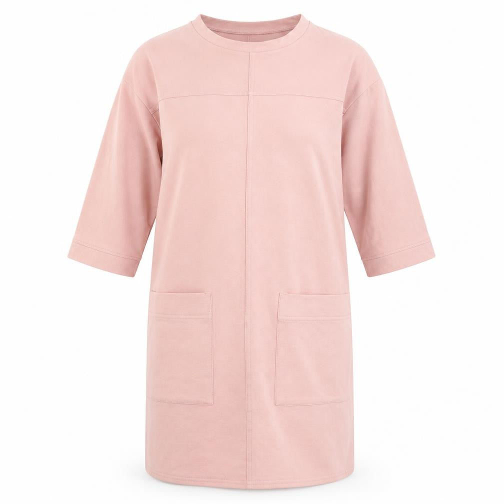 Front view of Atmosphere women’s pink polyester jumper dress, size UK 8, crew neck pullover