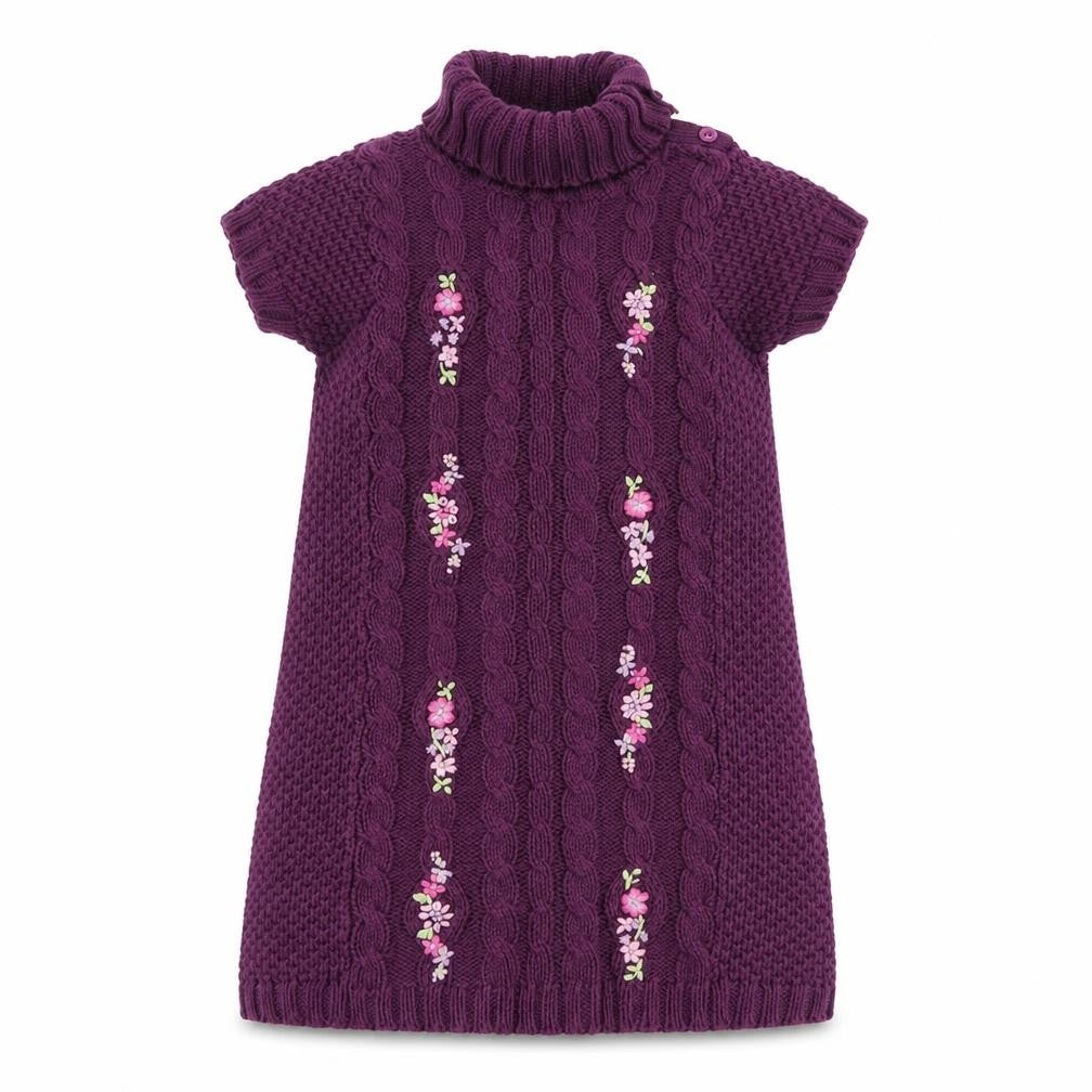 Julians Dress Girls Purple  Cotton Jumper Dress  Size 5 Years  High Neck Button