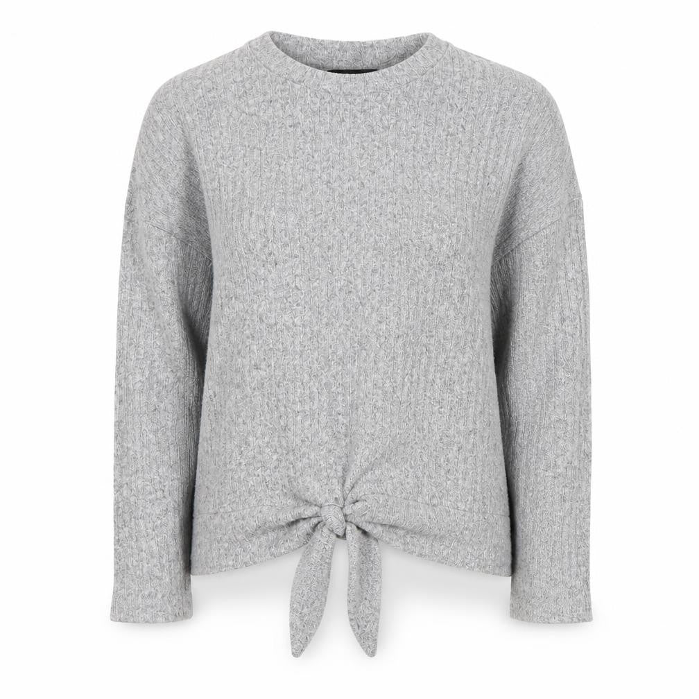 Front view of F&F women’s grey round neck viscose jumper, size UK 10