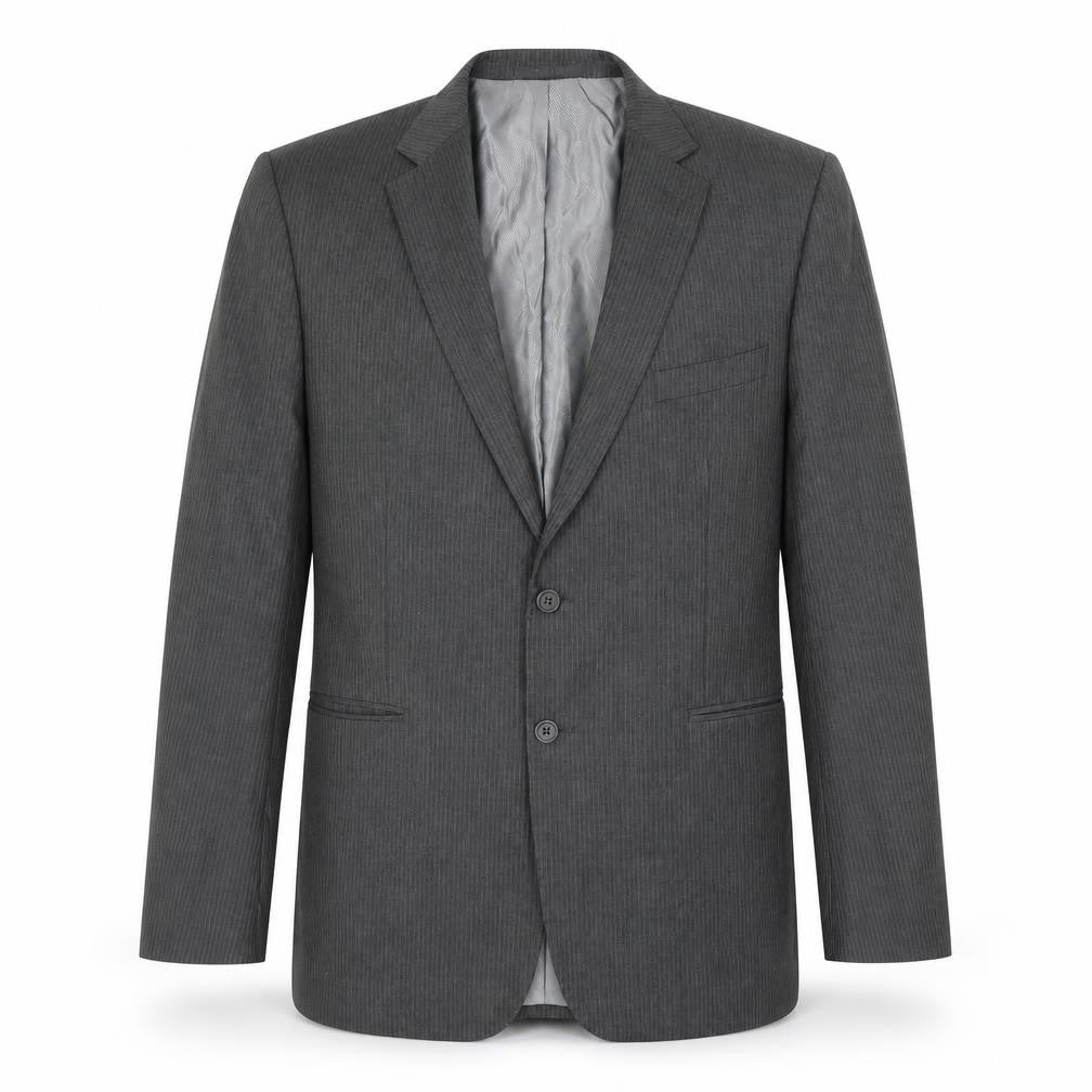 Front view of JACK REID men’s grey striped polyester jacket suit jacket, size 46