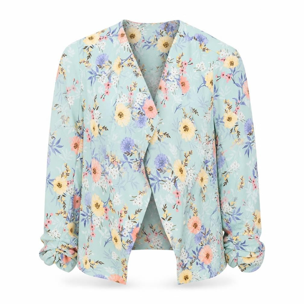 Front view of New Look women’s blue floral jacket blazer, size UK 8
