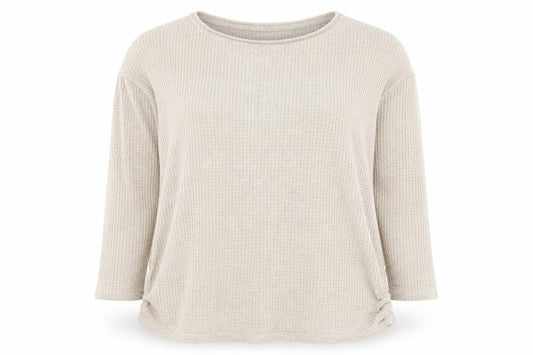 Front view of Papaya women’s beige polyester jersey t-shirt, size XL, round neck
