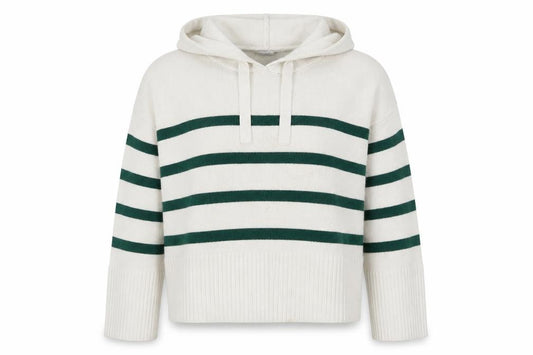 Front view of Primark women’s multicoloured striped viscose pullover hoodie, size UK 14