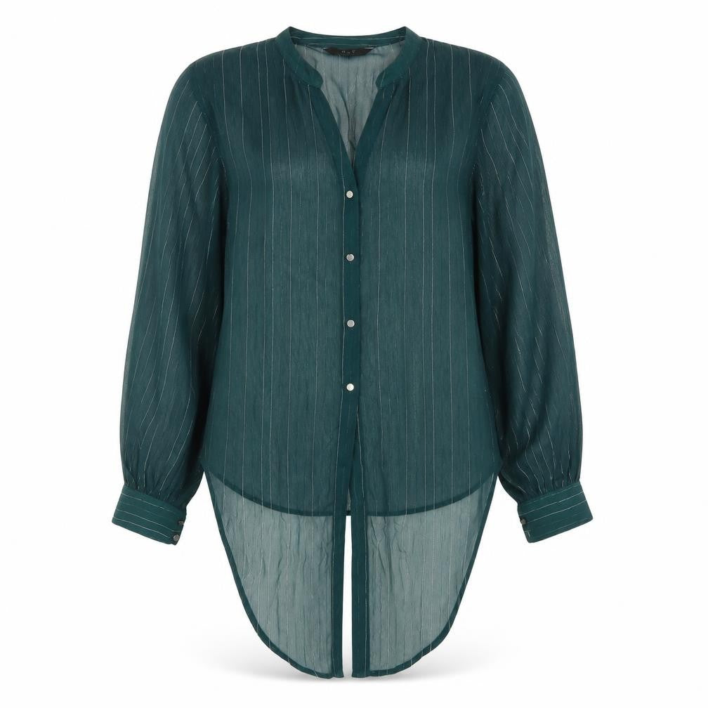 Next Womens Green Striped Polyester Basic Button-Up Size 8 V-Neck