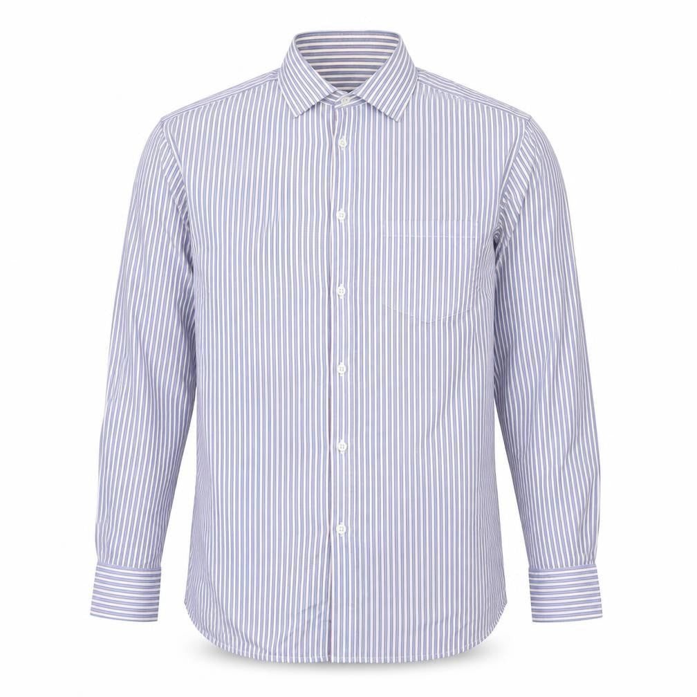 Front view of Howick Tailored men’s multicoloured striped cotton button-up, size 15.5 collared button
