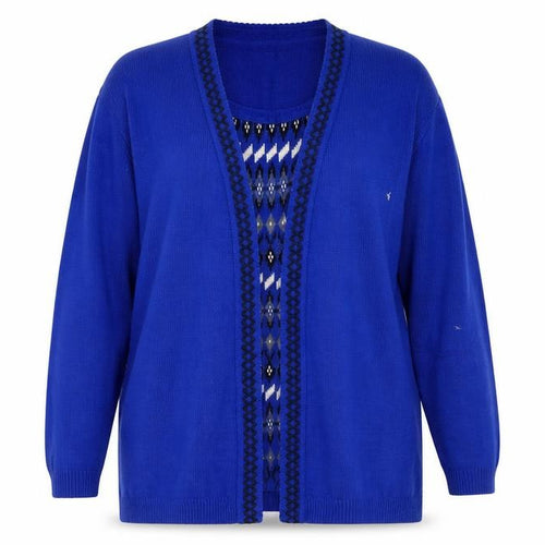 Envy Womens Blue Round Neck Geometric Polyester Cardigan Jumper Size XL