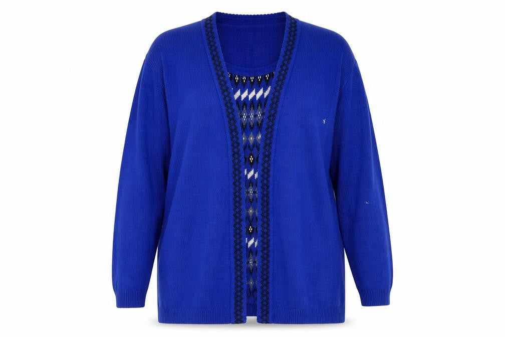 Envy Womens Blue Round Neck Geometric Polyester Cardigan Jumper Size XL