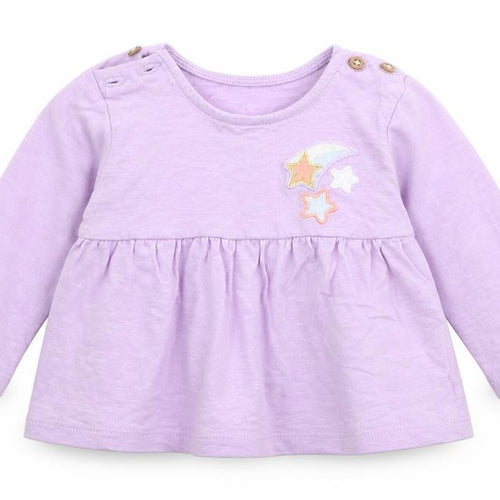 Marks and Spencer Girls Purple  100% Cotton Jersey T-Shirt Size 0-3 Months Round Neck Button - Stars