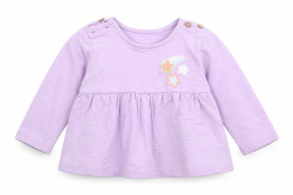 Marks and Spencer Girls Purple  100% Cotton Jersey T-Shirt Size 0-3 Months Round Neck Button - Stars