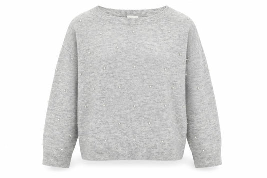 Front view of H&M women’s grey round neck acrylic jumper, size M