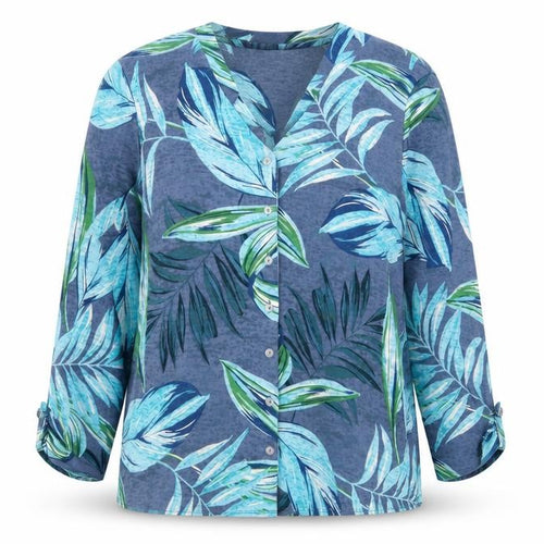 Classic Womens Blue V-Neck Floral Polyester Cardigan Jumper Size 14