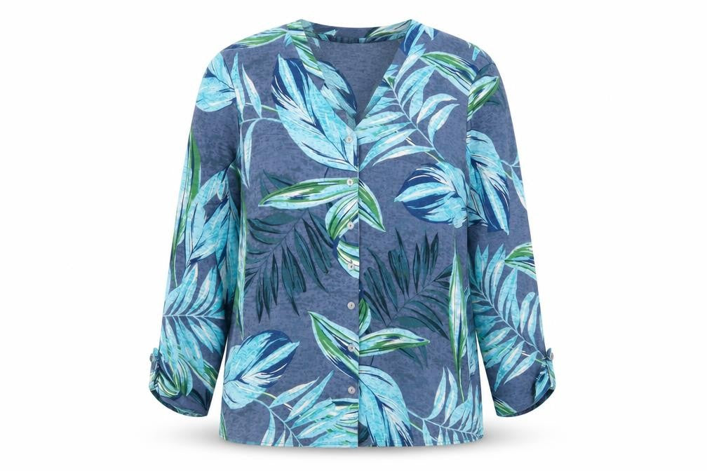 Classic Womens Blue V-Neck Floral Polyester Cardigan Jumper Size 14