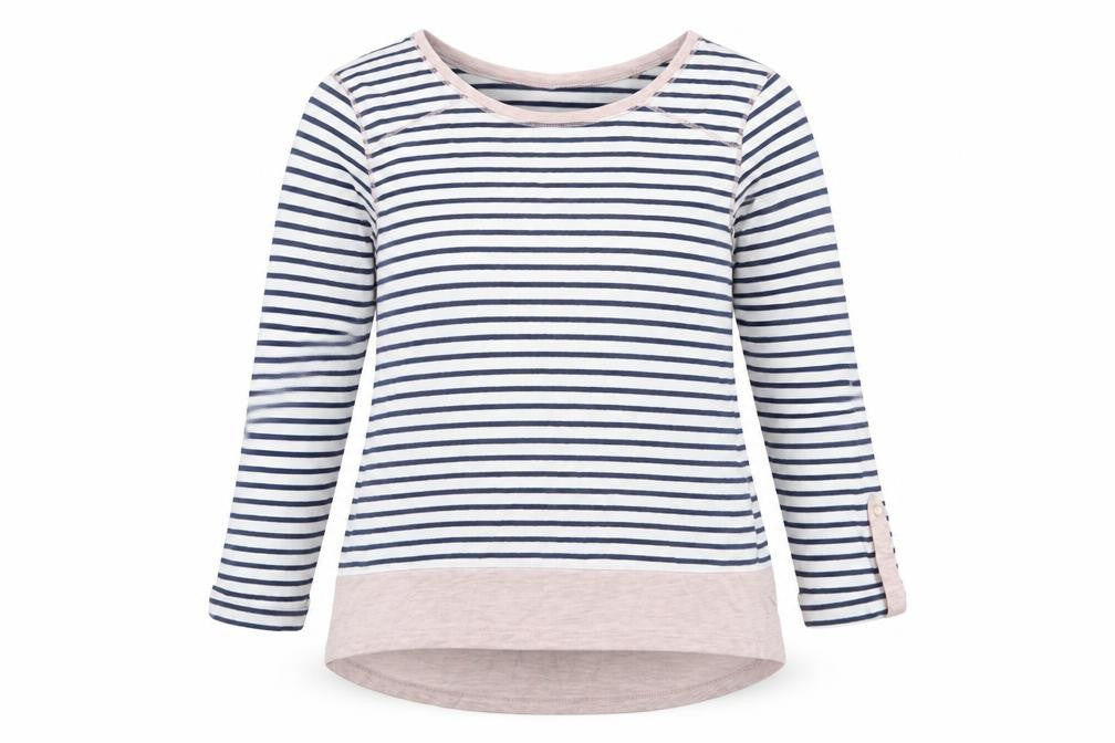 Front view of George women’s blue boat neck striped cotton jumper, size UK 8