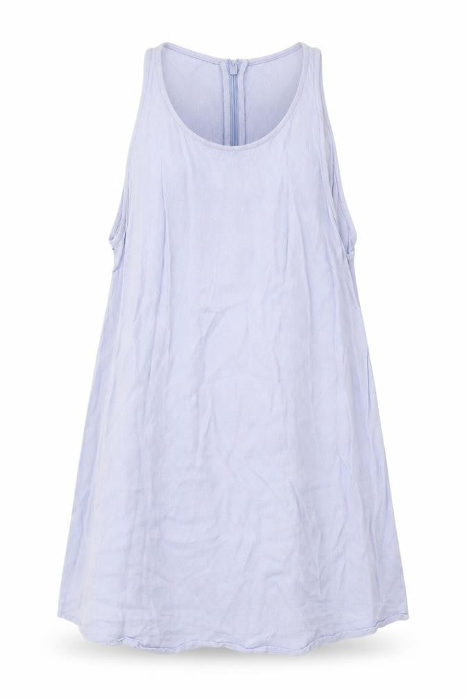 Front view of Topshop women’s blue viscose basic tank, size UK 8, scoop neck