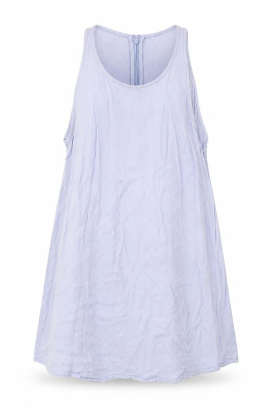 Front view of Topshop women’s blue viscose basic tank, size UK 8, scoop neck