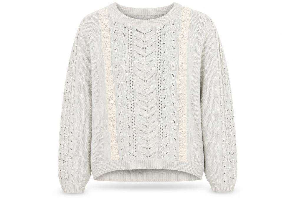 Front view of Indigo women’s grey round neck polyamide jumper, size UK 14