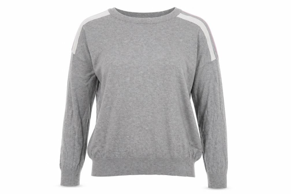 Front view of Next women’s grey round neck cotton jumper, size UK 12
