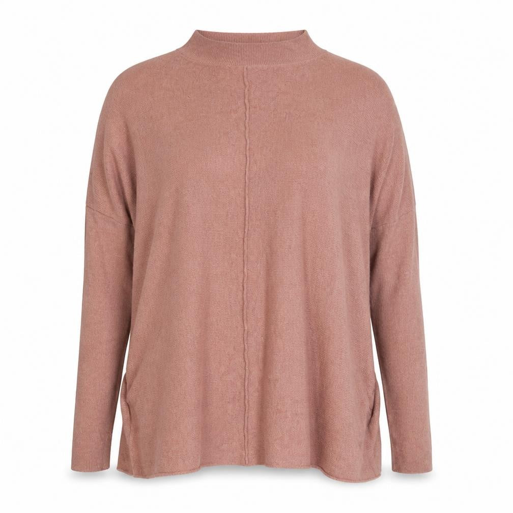 Front view of Atmosphere women’s pink round neck viscose jumper, size UK 10