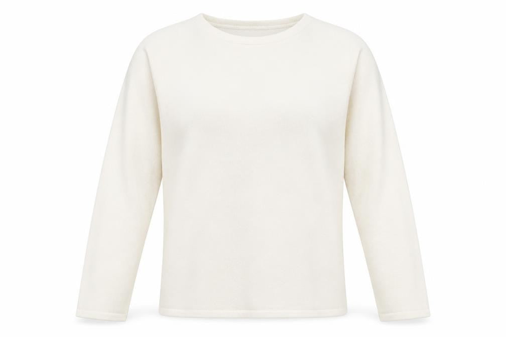 Front view of Bonmarché women’s white round neck acrylic jumper, size M