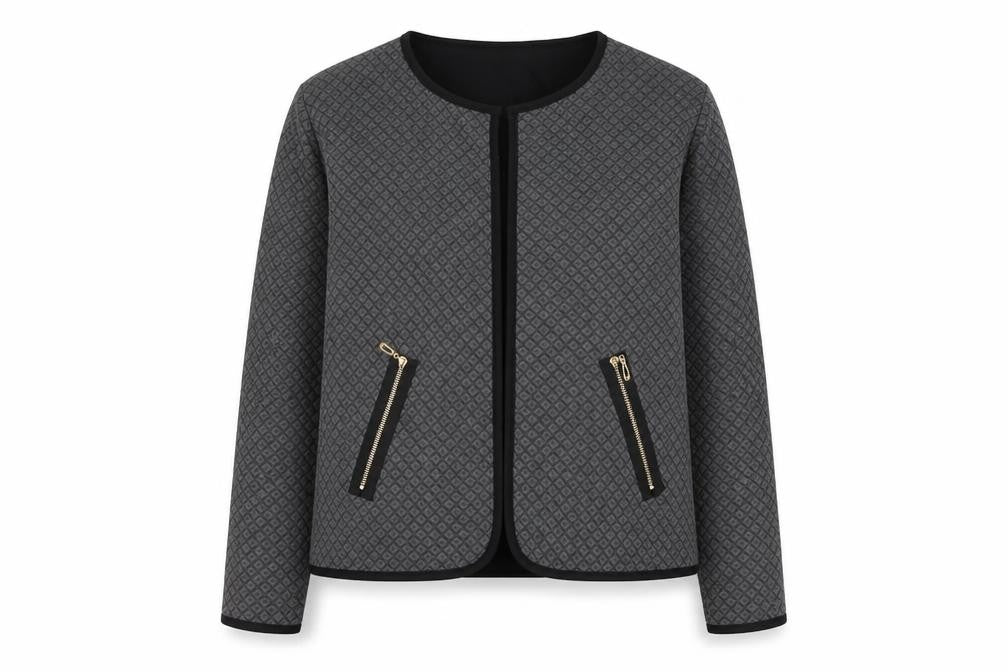 Front view of Preworn women’s grey jacket, size XL