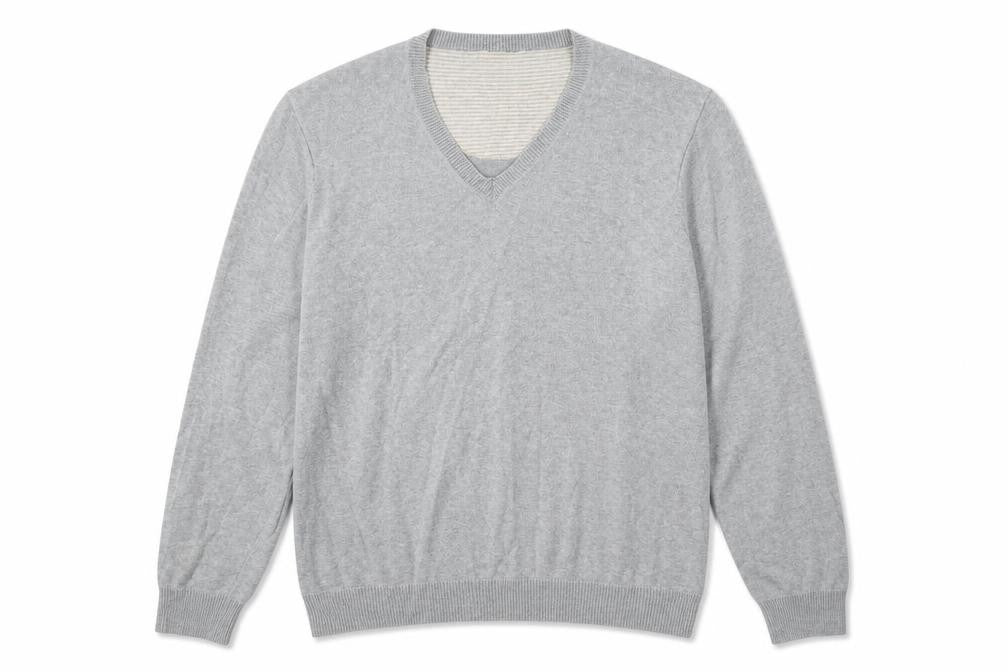 Front view of Blue Harbour men’s grey v-neck polyester jumper, size L