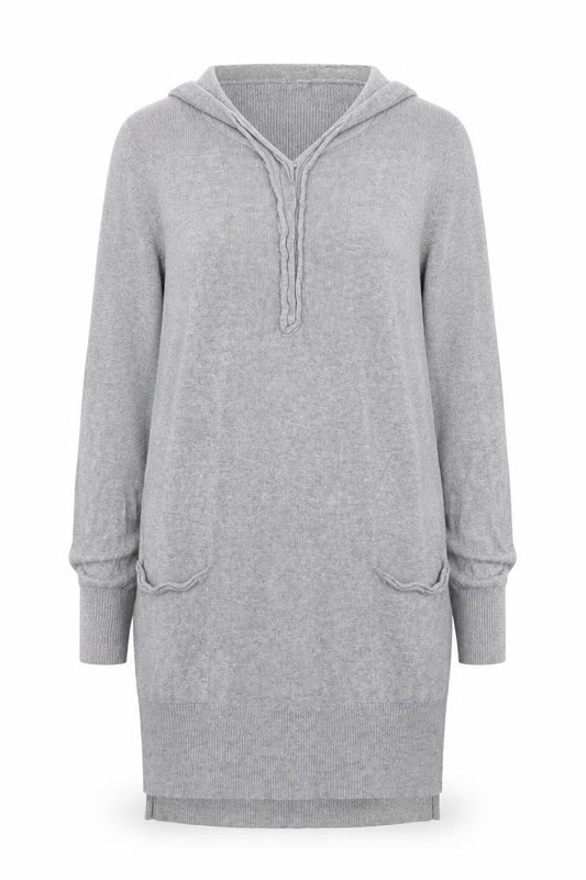 Front view of Next women’s grey v-neck polyester cardigan jumper, size UK 12