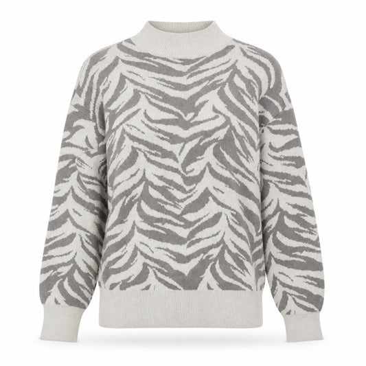Front view of Preworn women’s multicoloured mock neck animal print polyester jumper, size L