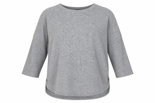 Front view of Primark women’s grey round neck polyester jumper, size UK 12