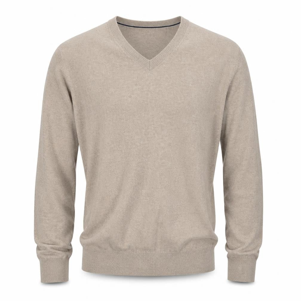 Front view of Gap men’s beige v-neck cotton jumper, size M