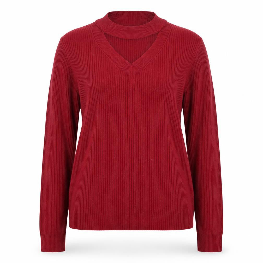 Front view of Select women’s purple v-neck acrylic jumper, size XL