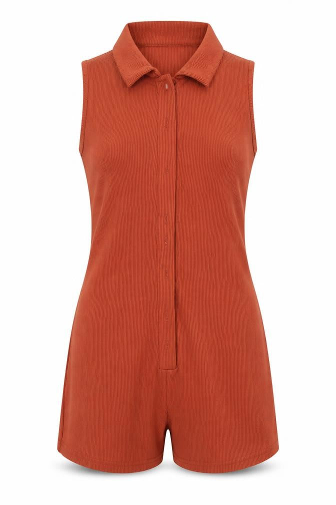 Front view of SHEIN shien women’s brown polyester romper one-piece, size S