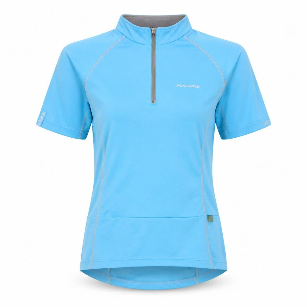 Front view of Polaris women’s blue polyester basic t-shirt, size UK 10, high neck
