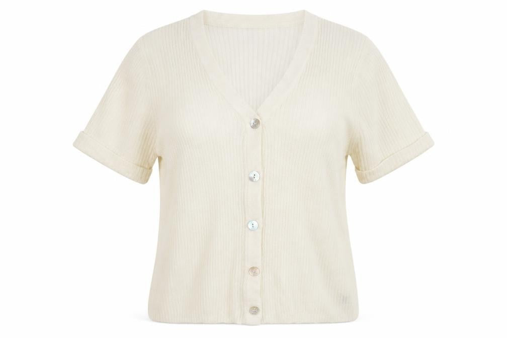 BM Womens Ivory V-Neck  Acrylic Cardigan Jumper Size M