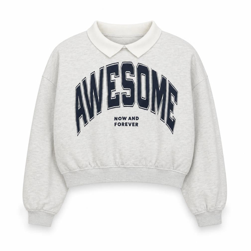 Front view of H&M girls’ grey geometric cotton pullover sweatshirt, size 11-12, years