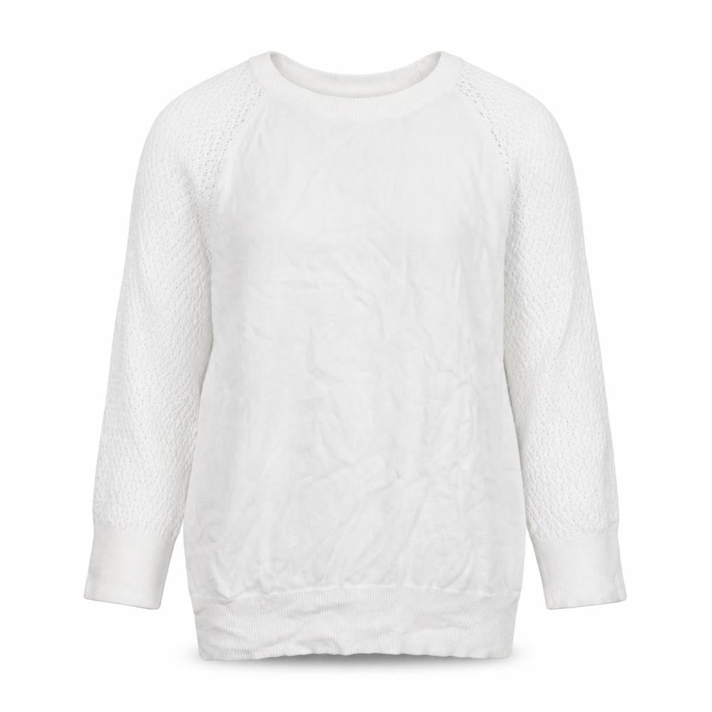 Front view of Cotswold women’s white round neck 100% cotton jumper, size XS