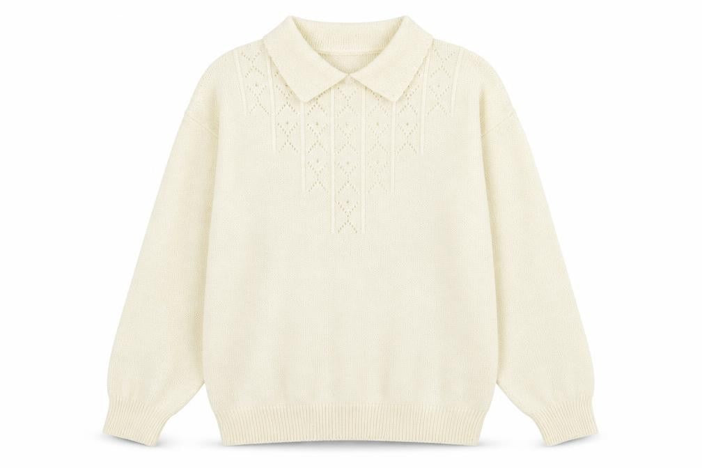 Front view of Littlewoods women’s ivory collared acrylic jumper, size UK 14