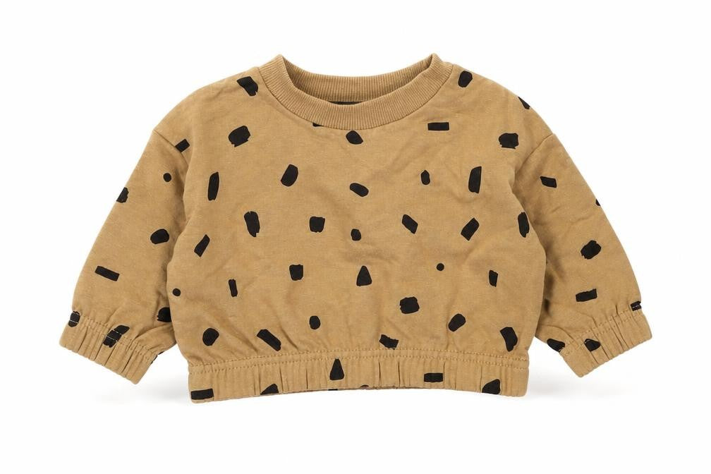 Front view of Pep&Co Brown Polka Dot 100% Cotton Basic T-Shirt, size 3-6, Months Round Neck
