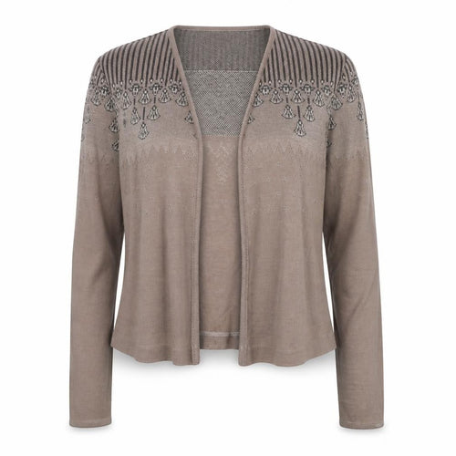 Tiki Knit Womens Brown V-Neck Geometric Acrylic Cardigan Jumper Size 12