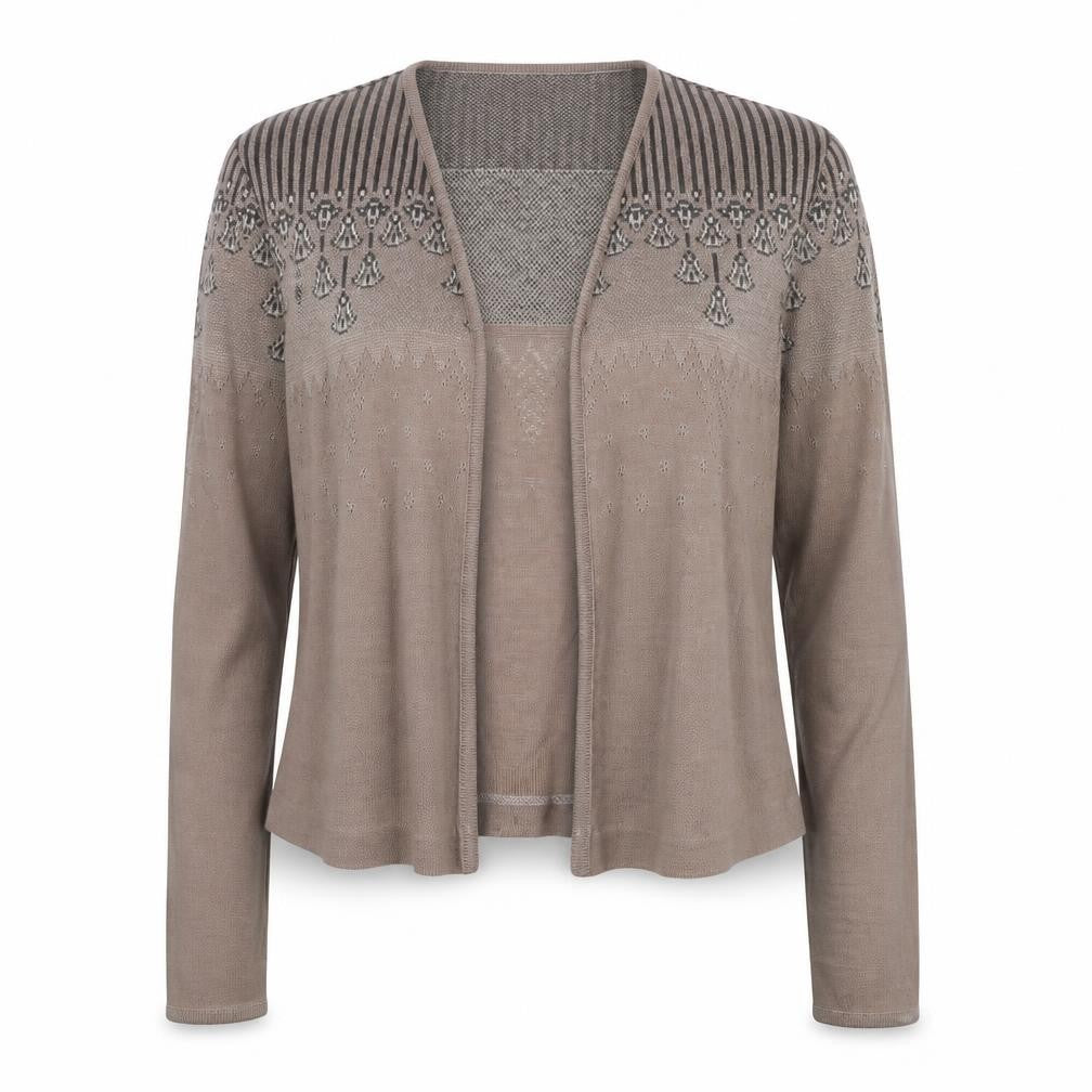 Tiki Knit Womens Brown V-Neck Geometric Acrylic Cardigan Jumper Size 12