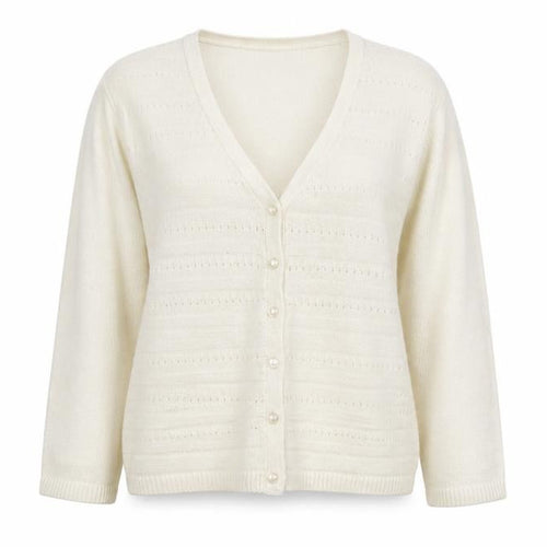 BM Womens Ivory V-Neck  Acrylic Cardigan Jumper Size M